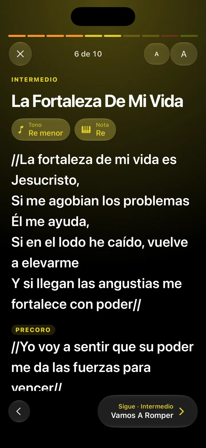 Modo culto con la letra de una canción